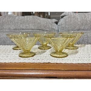 Vtg 1930s Depression Federal Glass Amber Madrid Sherbet Bowls Set Of 5 Yellow